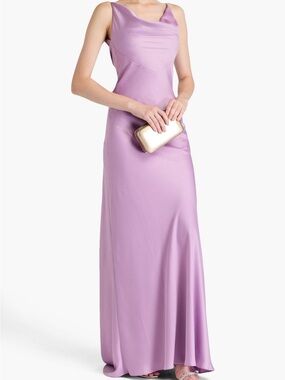 Rhea Costa Lilac Cowl-Neck Satin Maxi Dress
